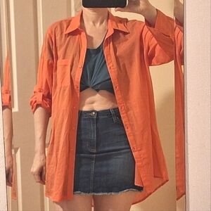 TRUE DESTINATIONS | Coral, Cotton Mini Shirtdress